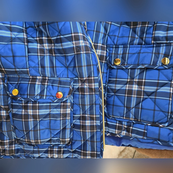 St. John's Bay Vibrant Blue Plaid Quilted Vest - Picture 7 of 8
